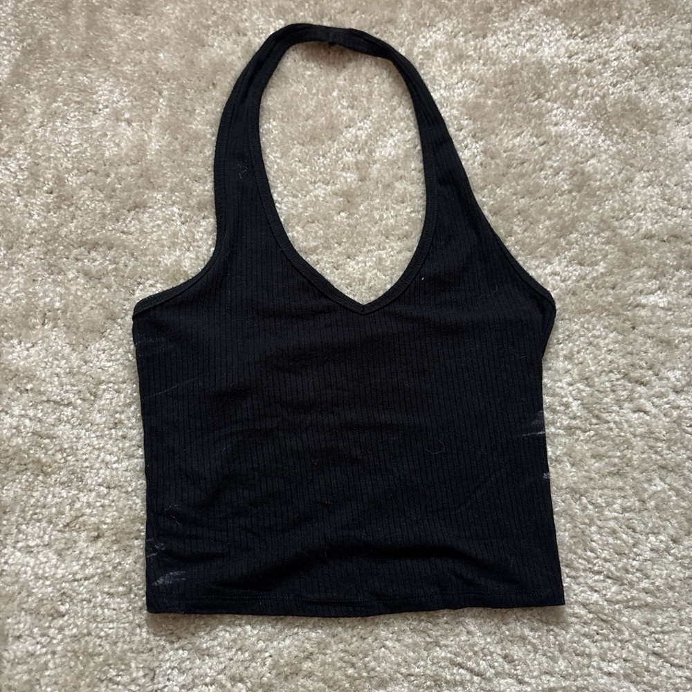 Bozzolo Black Ribbed Halter Tank Top